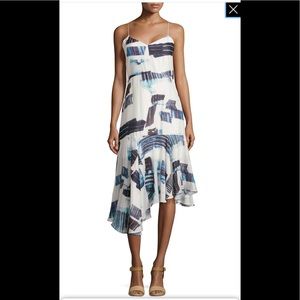 tibi Oki Silk Blend Asymmetrical Dress Size 6 Hi-low White Blue